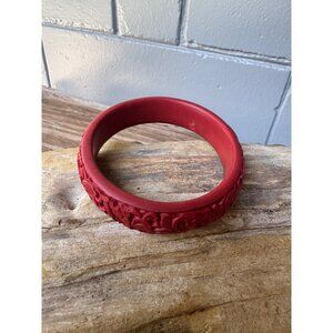 Vintage Carved Red Cinnabar Bangle Bracelets Lacquer Floral